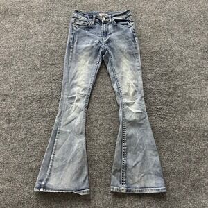 True Luck Jeans Womens Size 3/4 Blue Flare Slim Fit Stretch Light Wash Denim